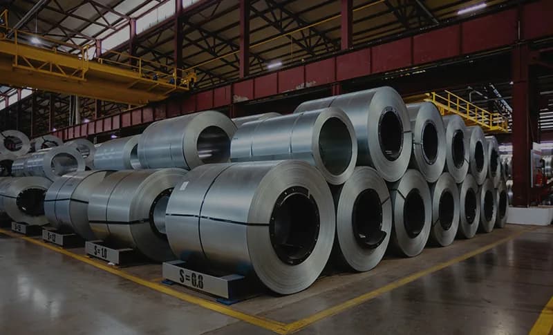 Steel coils stored in an industrial facility